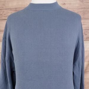 Pronto-Uomo Sweater Mens 2XLT Blue Silk Cotton Mock Neck Pullover Long Sleeve
